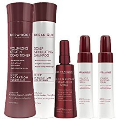 

Keranique Volumizing Deep Hydrating 5Pc Kit Deep Hydrating Shampoo & Conditioner 2 Follicle Boosting Serum 3.4 Oz Lift And Repair(100.55 ml)