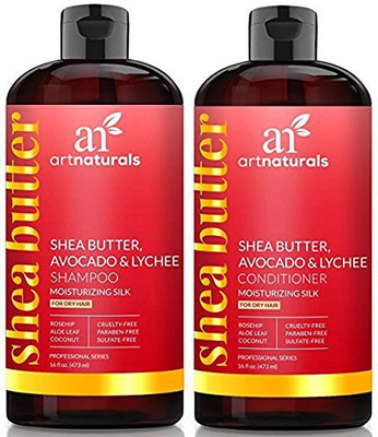 

Artnaturals Shea-Butter Shampoo And Conditioner Set - 2 X 16 Fl Oz 473Ml - Moisturizing Silk - For Dry Damaged Hair(473 ml)