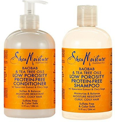 

Shea Moisture Low Porosity Protein-Free Set WBaobab & Tea Tree Oils - Includes 13 Oz. Shampoo & 13 Oz. Conditioner(384.46 ml)