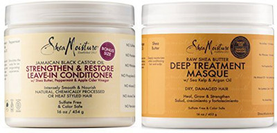 

Shea Moisture Raw Shea Butter Powerful Duo Deep Treatment Masque 16 Fl Ounce | Jamaican Black Castor Oil Strengthen And Grow Leave-In Conditioner 16 Fl Ounce(473.18 ml)