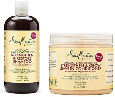 

Shea Moisture Jamaican Black Castor Oil Combination Pack - Strengthen & Restore Shampoo 16.3 Oz & Strengthen & Restore Leave-In Conditioner 16 Oz(473.18 ml)