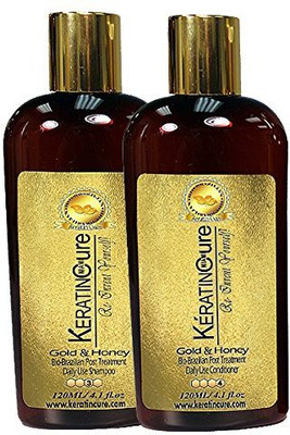 

Keratin Cure Color & Safe -Sulfate Free- Shampoo & Conditioner Set Bio-Brazilian Post Daily Use Gold & Honey 120Ml 4 Fl Oz(120 ml)