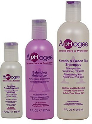 

Aphogee Two-Step Protein Treatment 4Oz + Balancing Moisturizer 8Oz + Keratin & Green Tea Shampoo 12Oz Set(118.29 ml)