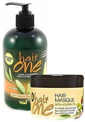 

Hair One Cleanser & Conditioner WJojoba Oil - Color Treated Hair 12 Oz. & 8 Oz. Hair Masque Combo(354.88 ml)