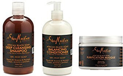 

Shea Moisture african Black Soap Hair Care Pack | 13 Fl. Oz. Deep Cleansing Shampoo | 13 Fl. Oz. Balancing Conditioner | 4 Oz. Purification Masque(236 ml)