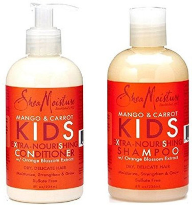 

Shea Moisture Mango & Carrot Kids Extra-Nourishing Shampoo And Conditioner Orange Blossom Extract Dry Delicate Hair 8 Fl Oz Each(236.59 ml)