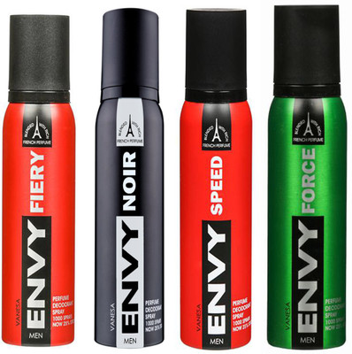 

ENVY FIERY DEODORANT 120 ML+NOIR DEODORANT 120 ML+FORCE DEODORANT 120 ML+SPEED DEODORANT 120 ML Deodorant Spray - For Men & Women(120 ml, Pack of 4)
