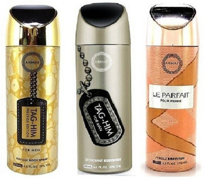 

Armaf TAG HIM GOLD AND SILVER LE PARFAIT Body Spray - For Men & Women(600 ml, Pack of 3)