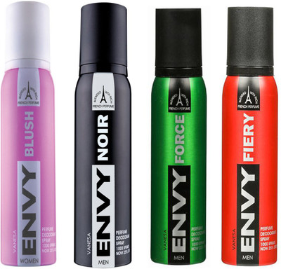 

ENVY FIERY DEODORANT 120 ML+NOIR DEODORANT 120 ML+FORCE DEODORANT 120 ML+BLUSH DEODORANT 120 ML Deodorant Spray - For Men & Women(120 ml, Pack of 4)
