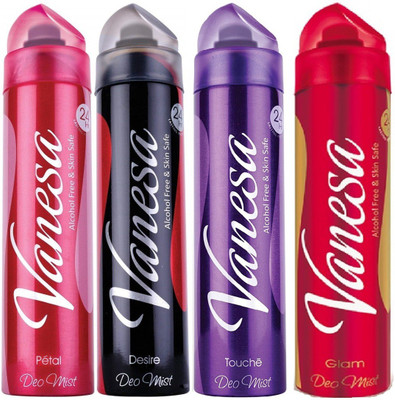 VANESA DESIRE,PETAL,TOUCHE,GLAM Deodorant Spray - For Women(600 ml, Pack of 4)