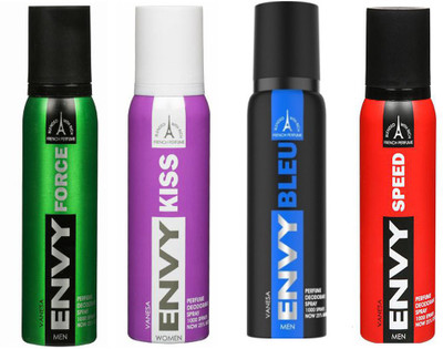 

ENVY FORCE DEODORANT 120 ML+ SPEED DEODORANT 120 ML+BLEU DEODORANT 120 ML+KISS DEODORANT 120 ML Deodorant Spray - For Men & Women(120 ml, Pack of 4)