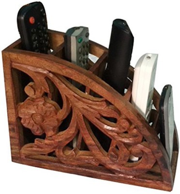 Ruby Perl 5 Compartments Wooden Remote & Mobile Holder(Brown)