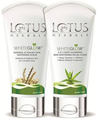 

Lotus WHITEGLOW 3 in 1 Deep Cleansing Skin Whitening Facial Foam Face Wash (( 100 g )) And WHITEGLOW Oatmeal & Yogurt Skin Whitening Scrub (( 100 g )) (( Pack Of 2 ))(200 g)
