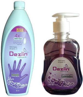 

Dezlin Lavender Handwash 1 Ltr Refill with 250ml Pump bottle(1250 ml, Bottle, Pack of 2)