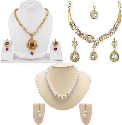 Bhana Jewells Alloy Gold-plated White, Maroon, Green, Gold, Multicolor Jewellery Set(Pack of 1)