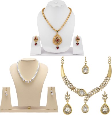 Bhana Jewells Alloy Gold-plated White, Maroon, Green, Gold, Multicolor Jewellery Set(Pack of 1)