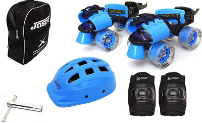 Jaspo Blue Derby Eco Adjustable Senior Roller Skates Combo Suitable for Age Group 6 to 14 Years Skating Kit Flipkart