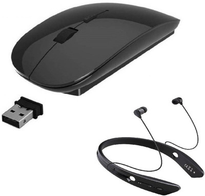 

FKU Wireless Bluetooth Headset With Ultra Slim Wireless Optical Mouse(Bluetooth, Black)