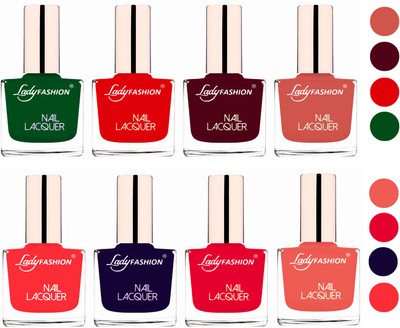 

Lady Fashion Ultra HI-Shine Quick Dry Nail Polish Combo Dark Green,Bright Red,Maroon,Nude,Light Orange,Baby Pink,Blue,Sweet Red(Pack of 8)
