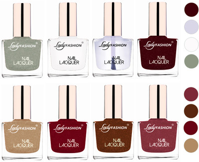 

Lady Fashion Ultra HI-Shine Quick Dry Nail Polish Combo White,Top Coat,Maroon,Grey,Beach Nude,Pink,Copper,Mauve(Pack of 8)