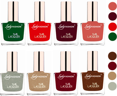 

Lady Fashion Ultra HI-Shine Quick Dry Nail Polish Combo Dark Green,Bright Red,Maroon,Nude,Grey,Beach Nude,Pink,Copper(Pack of 8)
