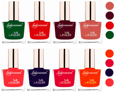 

Lady Fashion Ultra HI-Shine Quick Dry Nail Polish Combo Dark Green,Bright Red,Maroon,Nude,Baby Pink,Blue,Sweet Red,Juicy Orange(Pack of 8)