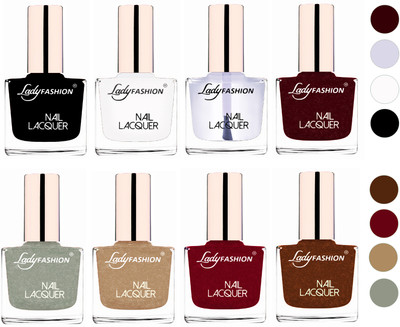 

Lady Fashion Ultra HI-Shine Quick Dry Nail Polish Combo Black,White,Top Coat,Maroon,Grey,Beach Nude,Pink,Copper(Pack of 8)