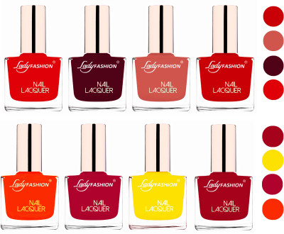 

Lady Fashion Ultra HI-Shine Quick Dry Nail Polish Combo Bright Red,Maroon,Nude,Juicy Red,Juicy Orange,Pink,Yellow,Dark Red(Pack of 8)
