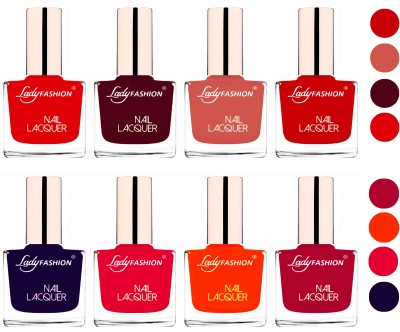 

Lady Fashion Ultra HI-Shine Quick Dry Nail Polish Combo Bright Red,Maroon,Nude,Juicy Red,Blue,Sweet Red,Juicy Orange,Pink(Pack of 8)