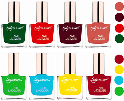 

Lady Fashion Ultra HI-Shine Quick Dry Nail Polish Combo Dark Green,Bright Red,Maroon,Nude,Yellow,Dark Red,Light Green,Sky Blue(Pack of 8)