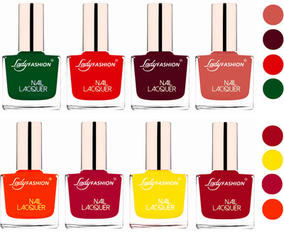 

Lady Fashion Ultra HI-Shine Quick Dry Nail Polish Combo Dark Green,Bright Red,Maroon,Nude,Juicy Orange,Pink,Yellow,Dark Red(Pack of 8)