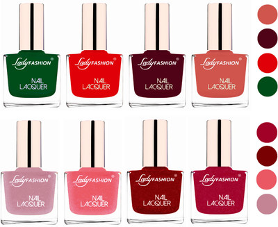 

Lady Fashion Ultra HI-Shine Quick Dry Nail Polish Combo Dark Green,Bright Red,Maroon,Nude,Red,Bright Pink,Silky Purple,Silky Pink(Pack of 8)