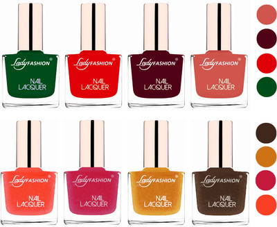 

Lady Fashion Ultra HI-Shine Quick Dry Nail Polish Combo Dark Green,Bright Red,Maroon,Nude,Orange Silk,Abricoat Rose,Golden,Mettalic Brown(Pack of 8)