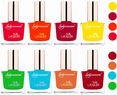

Lady Fashion Ultra HI-Shine Quick Dry Nail Polish Combo Sweet Red,Juicy Orange,Pink,Yellow,Dark Red,Light Green,Sky Blue,Nude(Pack of 8)