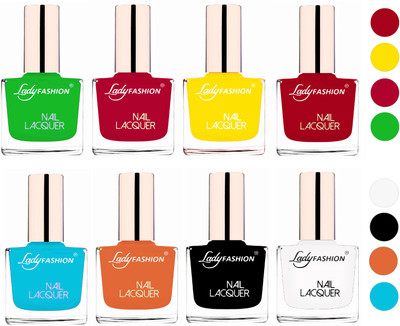 

Lady Fashion Ultra HI-Shine Quick Dry Nail Polish Combo Pink,Yellow,Dark Red,Light Green,Sky Blue,Nude,Black,White(Pack of 8)