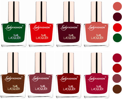 

Lady Fashion Ultra HI-Shine Quick Dry Nail Polish Combo Dark Green,Bright Red,Maroon,Nude,Copper,Mauve,Red,Bright Pink(Pack of 8)