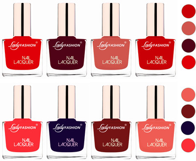

Lady Fashion Ultra HI-Shine Quick Dry Nail Polish Combo Bright Red,Maroon,Nude,Juicy Red,Coffee,Light Orange,Baby Pink,Blue(Pack of 8)