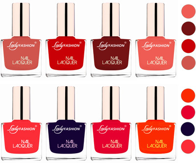

Lady Fashion Ultra HI-Shine Quick Dry Nail Polish Combo Nude,Juicy Red,Coffee,Light Orange,Baby Pink,Blue,Sweet Red,Juicy Orange(Pack of 8)