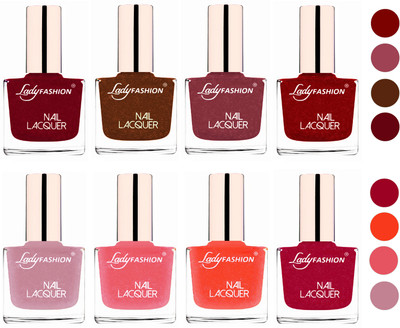 

Lady Fashion Ultra HI-Shine Quick Dry Nail Polish Combo Pink,Copper,Mauve,Red,Bright Pink,Silky Purple,Silky Pink,Orange Silk(Pack of 8)