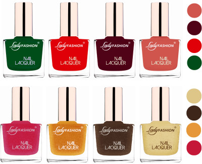 

Lady Fashion Ultra HI-Shine Quick Dry Nail Polish Combo Dark Green,Bright Red,Maroon,Nude,Abricoat Rose,Golden,Mettalic Brown,Mettalic Gold(Pack of 8)