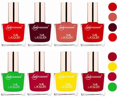 

Lady Fashion Ultra HI-Shine Quick Dry Nail Polish Combo Bright Red,Maroon,Nude,Juicy Red,Pink,Yellow,Dark Red,Light Green(Pack of 8)