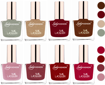 

Lady Fashion Ultra HI-Shine Quick Dry Nail Polish Combo Grey,Beach Nude,Pink,Copper,Mauve,Red,Bright Pink,Silky Purple(Pack of 8)