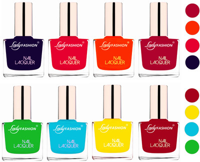 

Lady Fashion Ultra HI-Shine Quick Dry Nail Polish Combo Blue,Sweet Red,Juicy Orange,Pink,Yellow,Dark Red,Light Green,Sky Blue(Pack of 8)