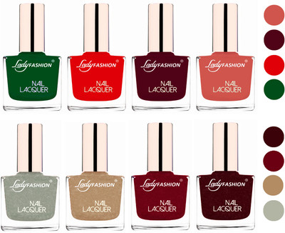 

Lady Fashion Ultra HI-Shine Quick Dry Nail Polish Combo Dark Green,Bright Red,Maroon,Nude,Maroon,Grey,Beach Nude,Pink(Pack of 8)