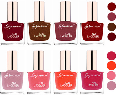 

Lady Fashion Ultra HI-Shine Quick Dry Nail Polish Combo Pink,Copper,Mauve,Red,Silky Purple,Silky Pink,Orange Silk,Abricoat Rose(Pack of 8)