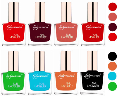 

Lady Fashion Ultra HI-Shine Quick Dry Nail Polish Combo Bright Red,Maroon,Nude,Juicy Red,Light Green,Sky Blue,Nude,Black(Pack of 8)