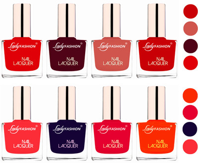 

Lady Fashion Ultra HI-Shine Quick Dry Nail Polish Combo Bright Red,Maroon,Nude,Juicy Red,Baby Pink,Blue,Sweet Red,Juicy Orange(Pack of 8)