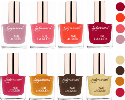 

Lady Fashion Ultra HI-Shine Quick Dry Nail Polish Combo Bright Pink,Silky Purple,Silky Pink,Orange Silk,Abricoat Rose,Golden,Mettalic Brown,Mettalic Gold(Pack of 8)