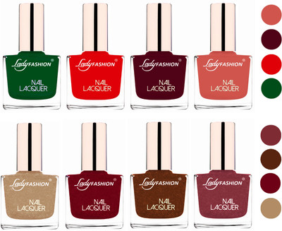 

Lady Fashion Ultra HI-Shine Quick Dry Nail Polish Combo Dark Green,Bright Red,Maroon,Nude,Beach Nude,Pink,Copper,Mauve(Pack of 8)