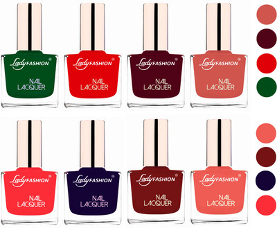 

Lady Fashion Ultra HI-Shine Quick Dry Nail Polish Combo Dark Green,Bright Red,Maroon,Nude,Coffee,Light Orange,Baby Pink,Blue(Pack of 8)